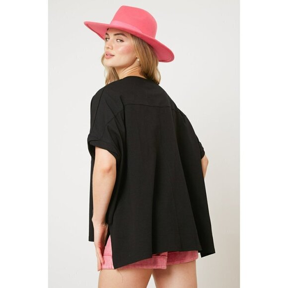 Lobster Party Sequin Patch Oversized Shirt in Black - Picture 6 of 6